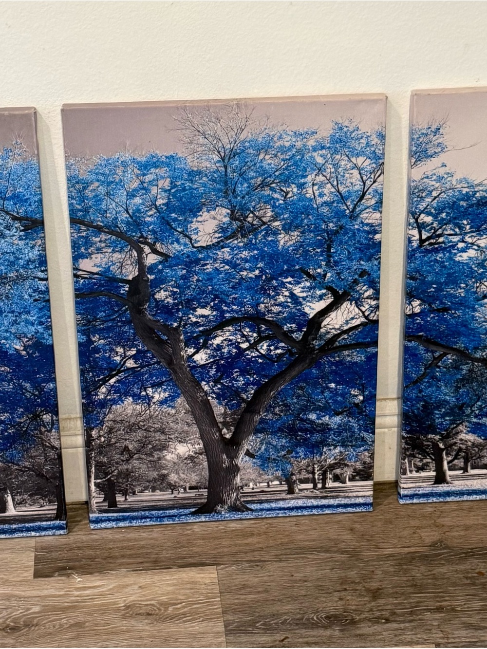 3-Piece Blue Tree Canvas Wall Art Set – Modern Botanical Nature Triptych